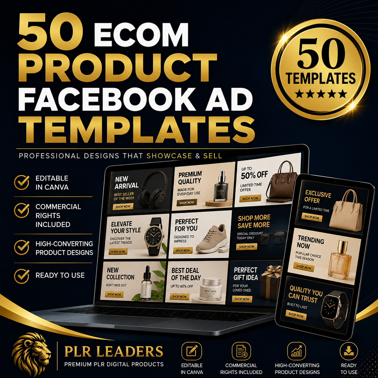 50 Ecom Facebook Ads Canva Templates